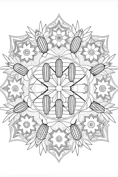 Cactus Mandala: Desert Bloom Coloring Page