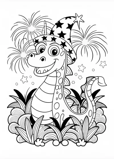 Tiny Dragon in a Top Hat Coloring Page