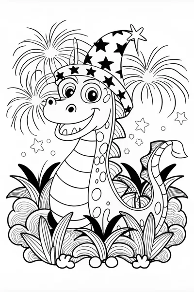 Tiny Dragon in a Top Hat Coloring Page