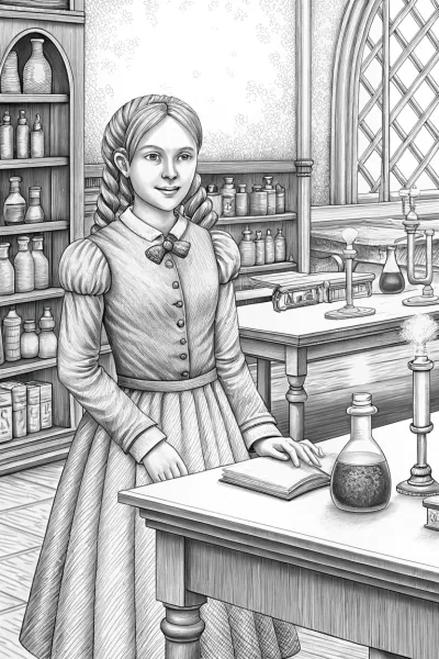 Wednesday Addams in a laboratory
