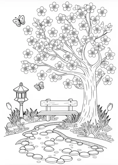 Cherry Blossom Serenity Coloring Page