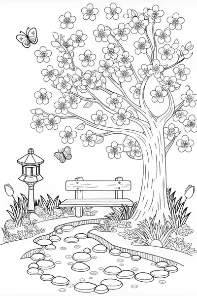 Cherry Blossom Serenity Coloring Page