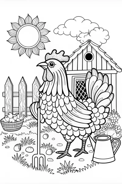 Majestic Rooster Coloring Page