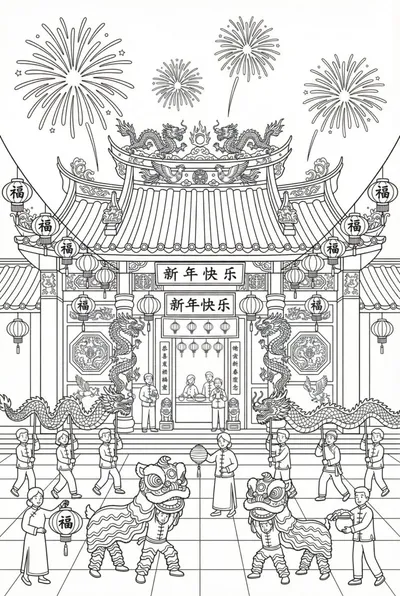 Chinese New Year Temple Coloring Page