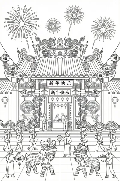 Chinese New Year Temple Coloring Page