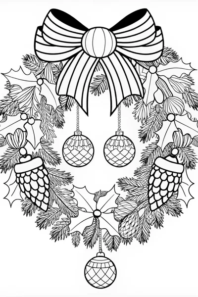 Festive Christmas Wreath Coloring Page