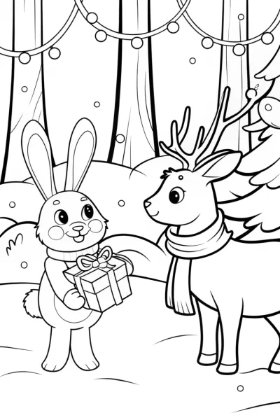 Christmas Gift Exchange with Rabbit and Deer