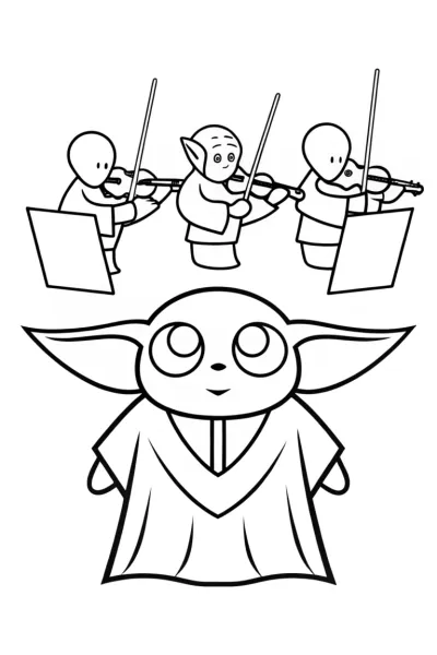 Baby Yoda conducting an orchestra