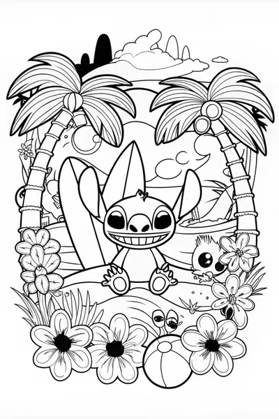 Stitch’s Tropical Adventure Coloring Page