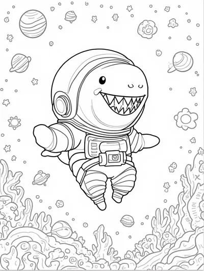 Shark astronaut exploring space