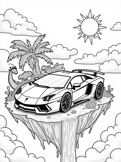 Lamborghini on a floating island