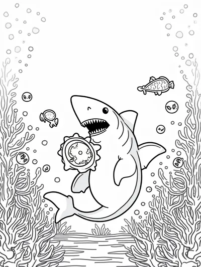 Shark playing conch shell