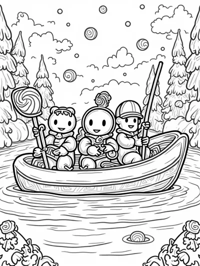 Gingerbread rescue team on a boat