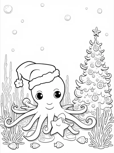Octopus celebrating Christmas