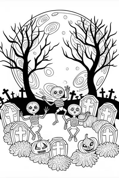 Dancing Skeletons in the Moonlit Graveyard