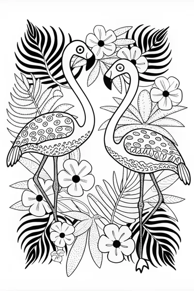 Decorative Flamingo Quartet Coloring Page