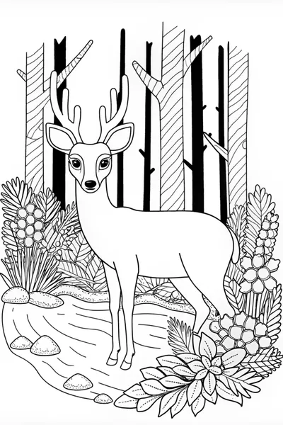 Majestic Deer in the Wild Coloring Page
