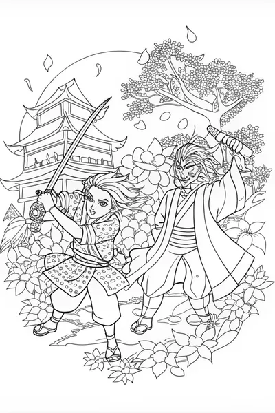 Demon Warlord with Dual Blades Coloring Page