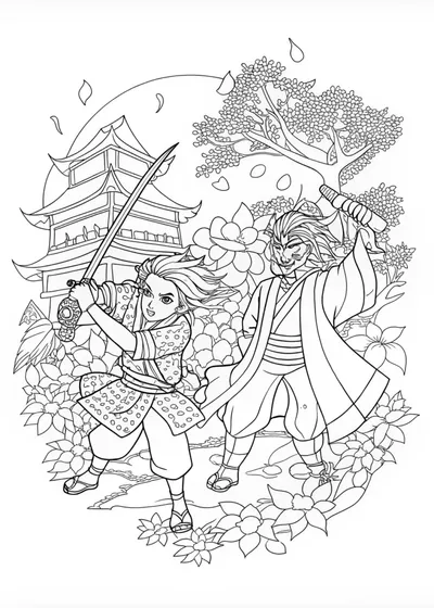 Demon Warlord with Dual Blades Coloring Page