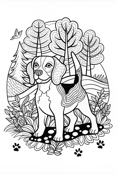 Happy Dog in the Garden Coloring Page