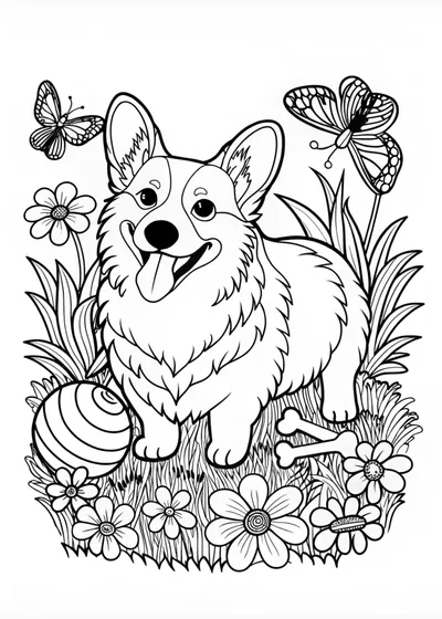 Smiling Corgi in the Garden