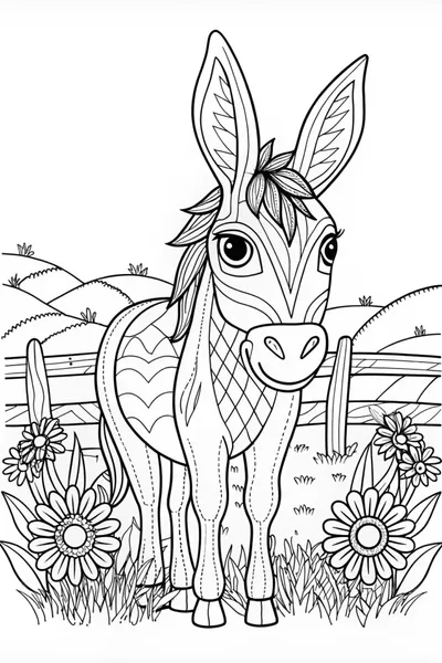 Donkey in the Field Coloring Page