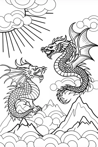 Ferocious Dragon in the Clouds Coloring Page