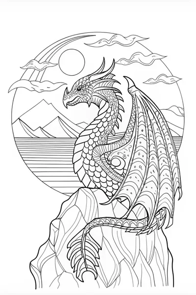 dragon soaring from a cliff coloring page