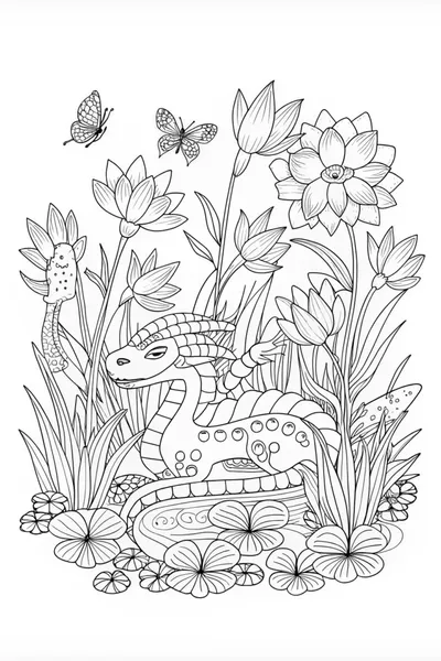 Dragon Among Blossoms Coloring Page