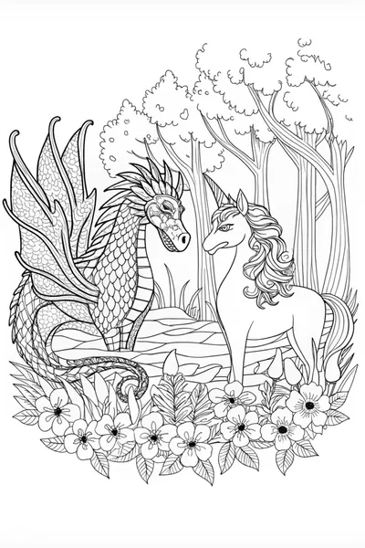 Majestic Dragon Unicorn Coloring Page