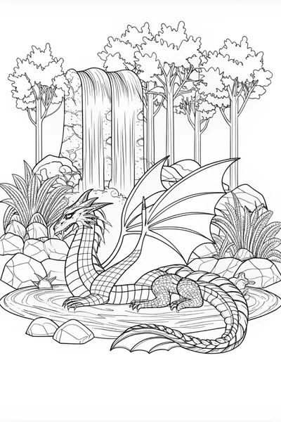 Majestic Dragon by the Waterfall
