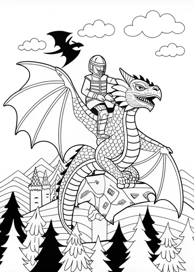 Fierce Dragon in Mountain Landscape Coloring Page