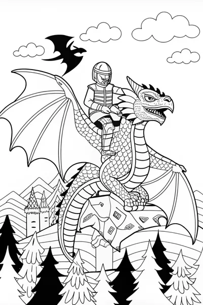 Fierce Dragon in Mountain Landscape Coloring Page