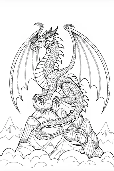 Dragon on the Mountain Peak Coloring Page
