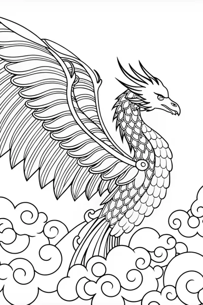 Dragon Soaring Through the Clouds Coloring Page