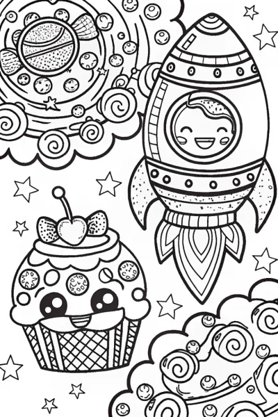 Cupcake rocket in the starry skies