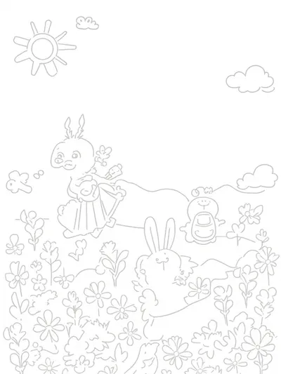 Rabbit playing music in spring garden