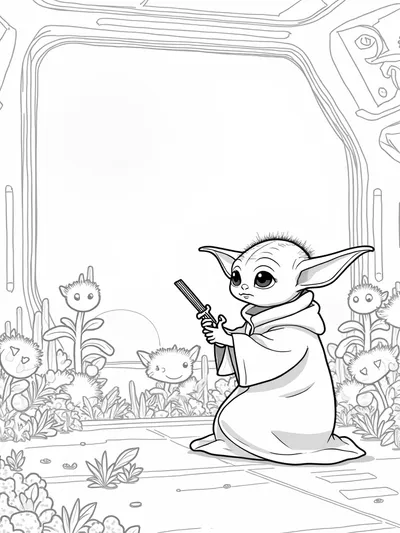 Baby Yoda tending his garden