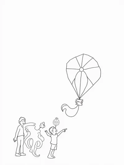 Octopus flying a colorful kite