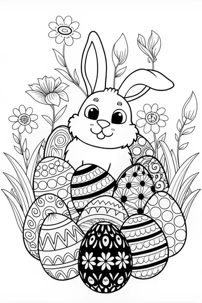 Easter Bunny with Decorative Eggs Coloring Page