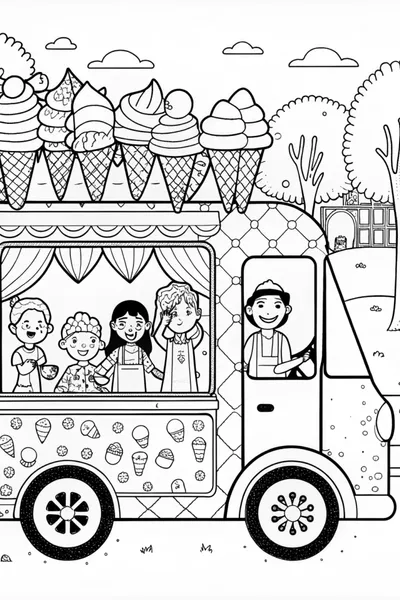 Ice Cream Truck Adventure Coloring Page