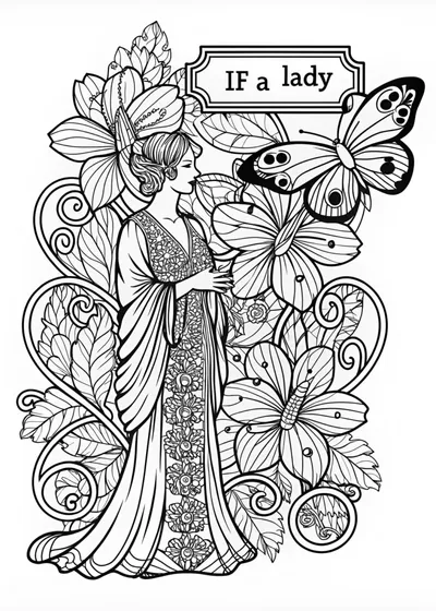 Elegant Lady and Butterfly in a Garden