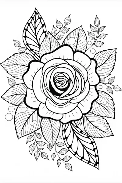Elegant Rose with Detailed Leaves Coloring Page