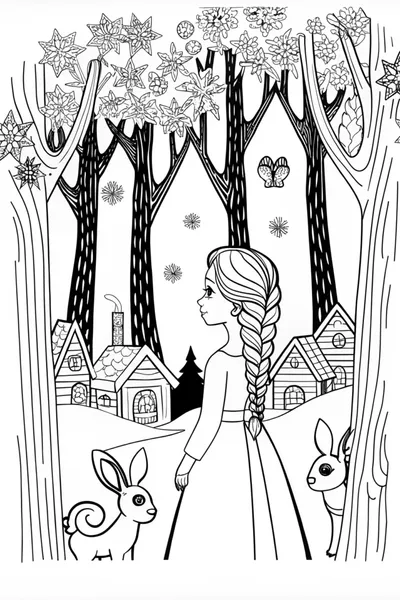 Elsa in the Enchanted Forest Coloring Page