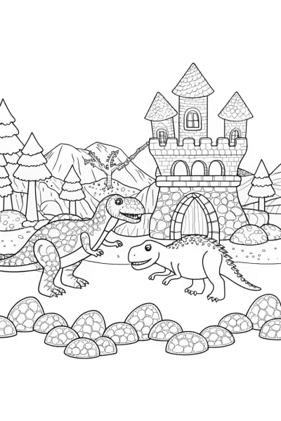 Dinosaurs building a castle