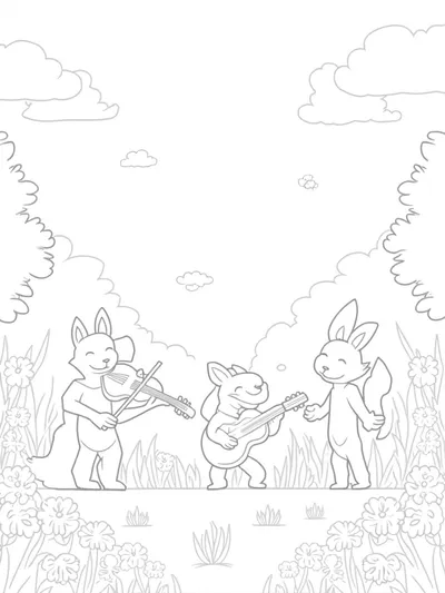 Fox playing violin in the meadow