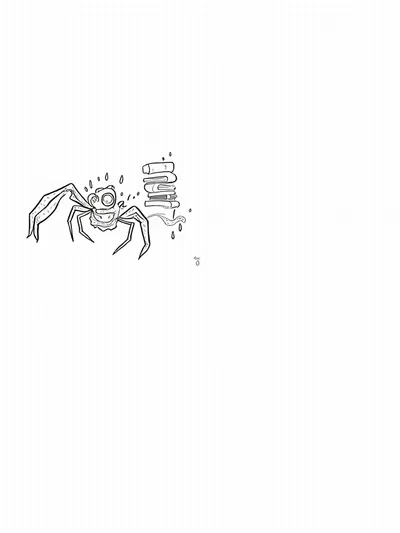 Spider librarian organizing books