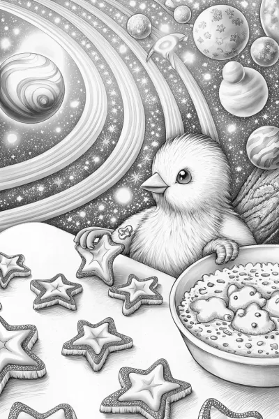Chick baking cosmic treats