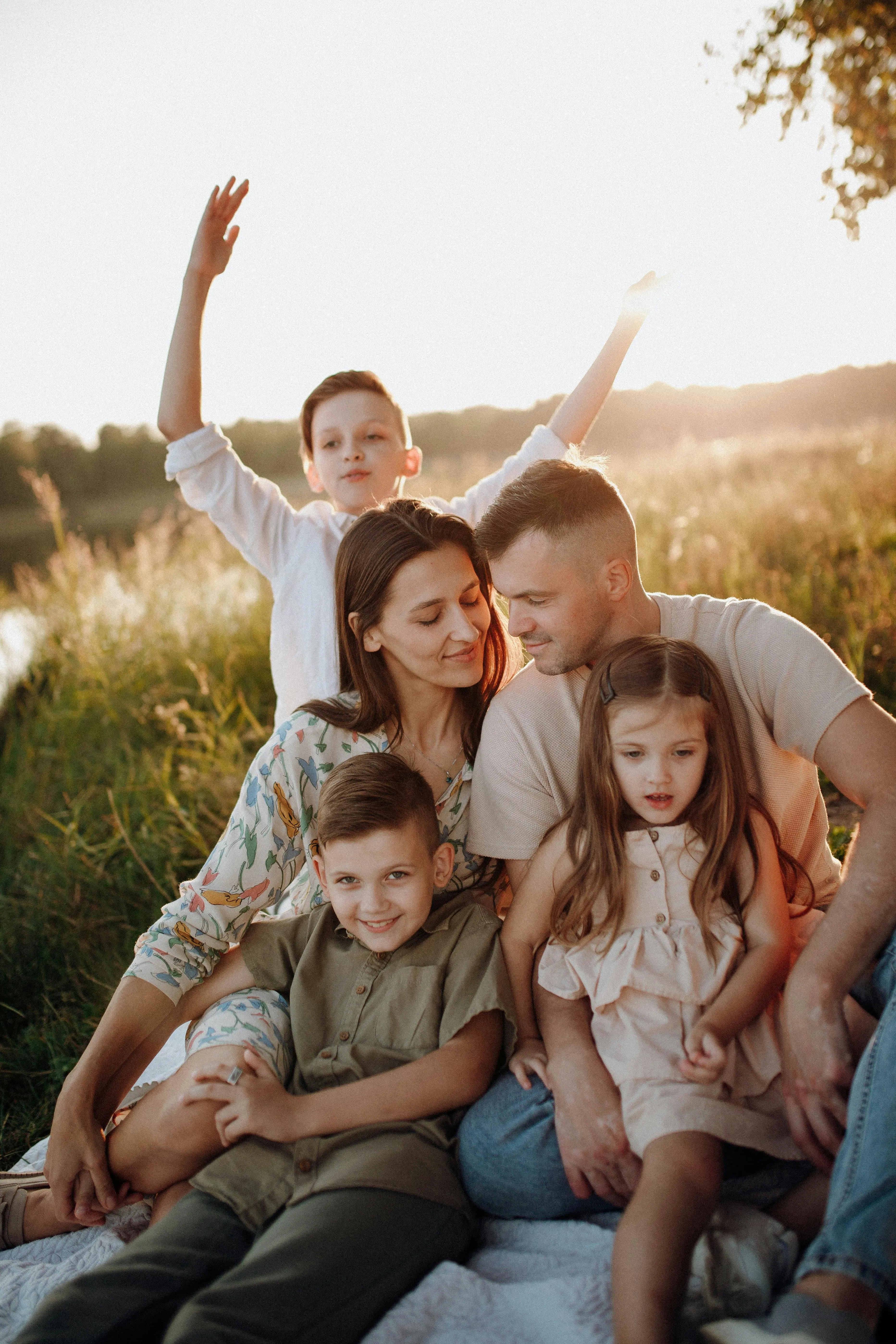 a family portrait at sunset