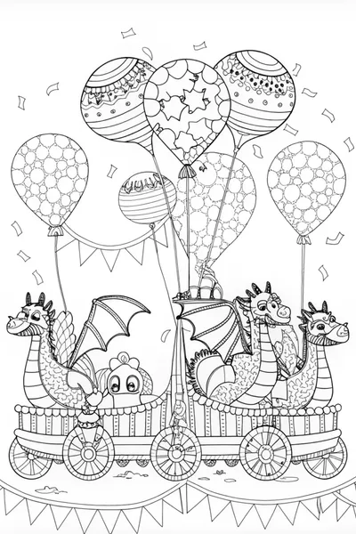 Fantasy Parade with Dragons and Balloons